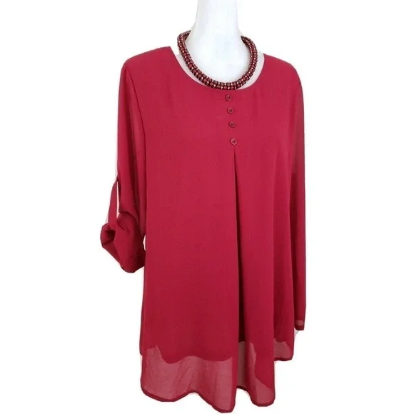 Cestyle ~Women Size L~ Red Long Sleeve Blouse Shirt Top NWT. - Picture 8 of 12